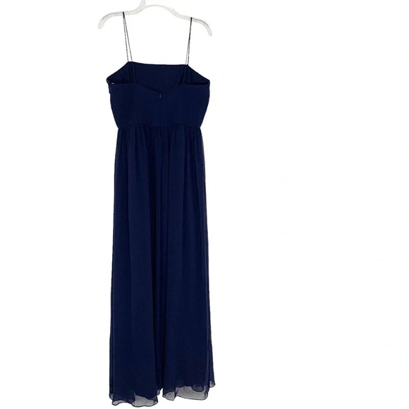 Dessy Thread Spaghetti Strap Chiffon Bridesmaid Dress Front Slit Gown Navy 12 - Picture 3 of 10